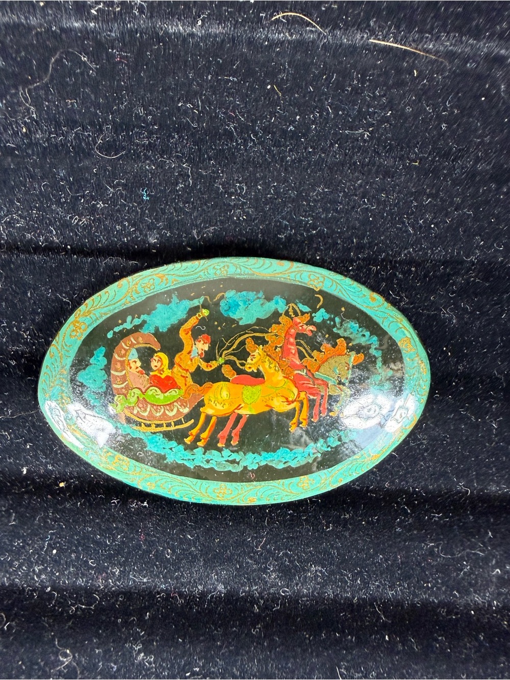 Russian Lacquer Brooch Troika